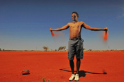 Liam Jurrah on his hometown football oval in Yuendumu in the Northern Territory. Photo by Jason South for THE AGE 12th November 2009 (Photo by Jason South/The AGE/Fairfax Media via Getty Images) ** OUTS - ELSENT, FPG - OUTS * NM, PH, VA if sourced by CT, LA or MoD **